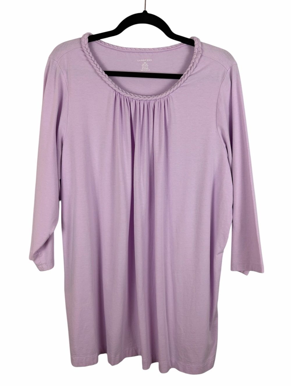 Lands’ End Women’s 2X Lavender Braided Neck Tunic Top 3/4 Sleeve Soft Stretch